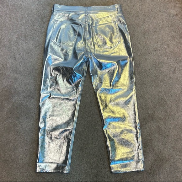 GAP Metallic Silver High Rise Vegan Faux Leather Cheeky Straight Pants Sz 16 - Picture 7 of 10